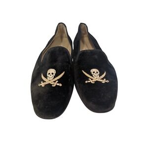 Stubbs & Wootton Mens Black Velvet Skull Crossbones Smoking Slippers 10.5 Spain